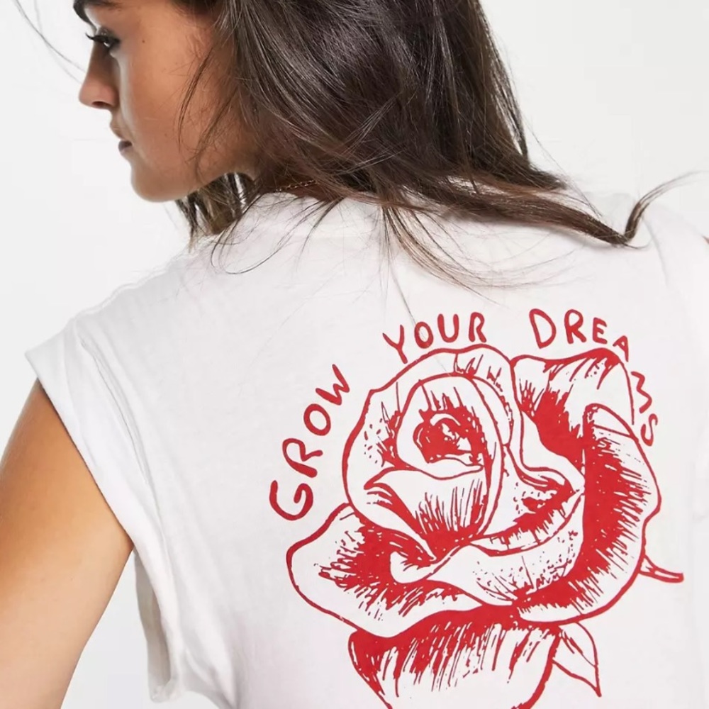 Free People Go-To graphic jersey bodysuit in white grow your dreams rose